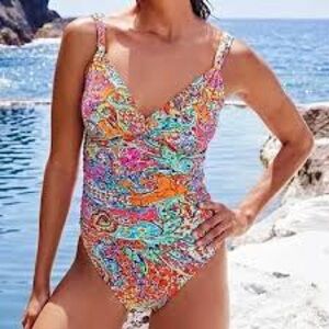 Ralph Lauren Multicolor Paisley One-Piece Swimsuit - Women Swim Size 16 New